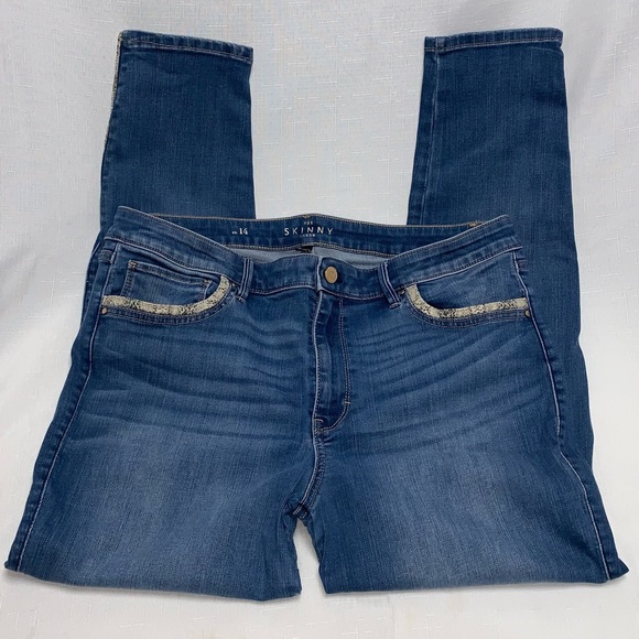 White House WHBM Skinny Ankle Jeans Women 14 Snakesin Trimmed Skinny Ankle Denim - Picture 8 of 13